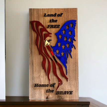 Walnut - 12 x 20 - Land of the Free - acrylic eagle